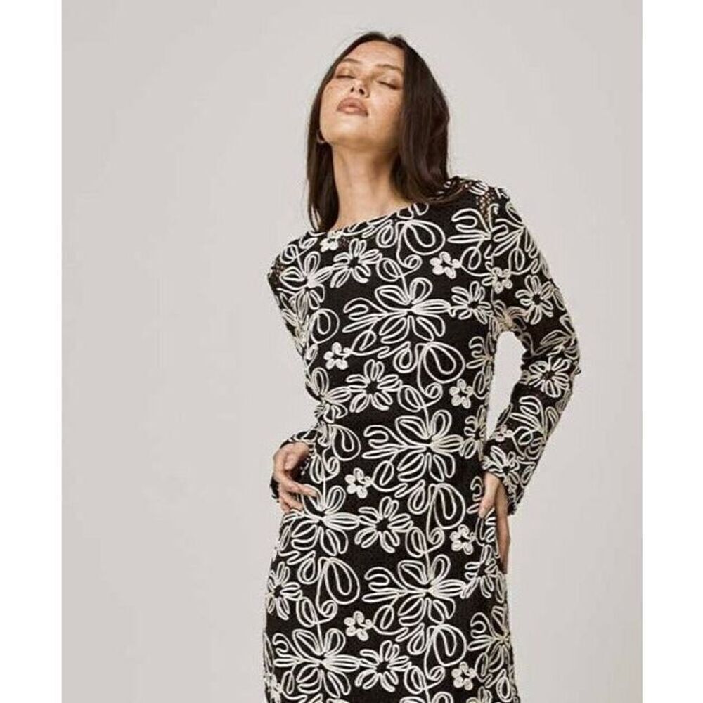 MON RENN KAMALI MIDI DRESS BLACK AND WHITE -VACATION size S NWT$259 - Picture 3 of 7